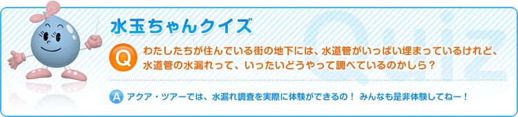 わたしたちが住んでいる街の地下には、水道管がいっぱい埋まっているけれど、水道管の水漏れって、いったいどうやって調べているのかしら？